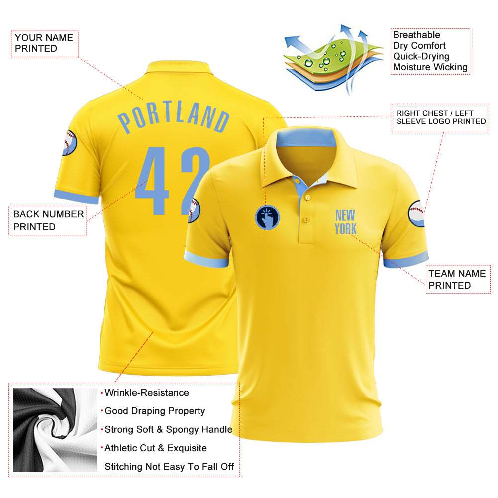 Custom Yellow Light Blue Performance Golf Polo Shirt view 3