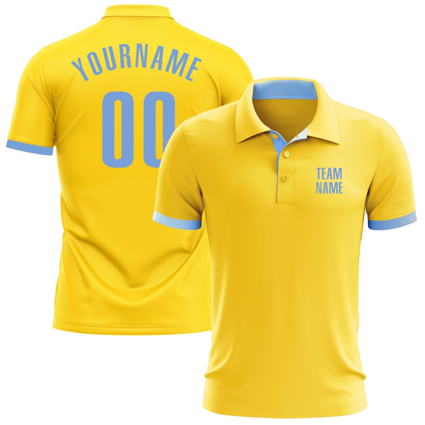 Custom Yellow Light Blue Performance Golf Polo Shirt - Main View