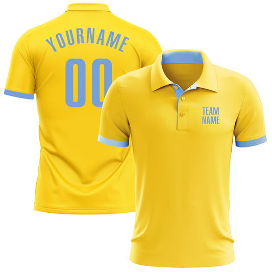 Custom Yellow Light Blue Performance Golf Polo Shirt - Main View