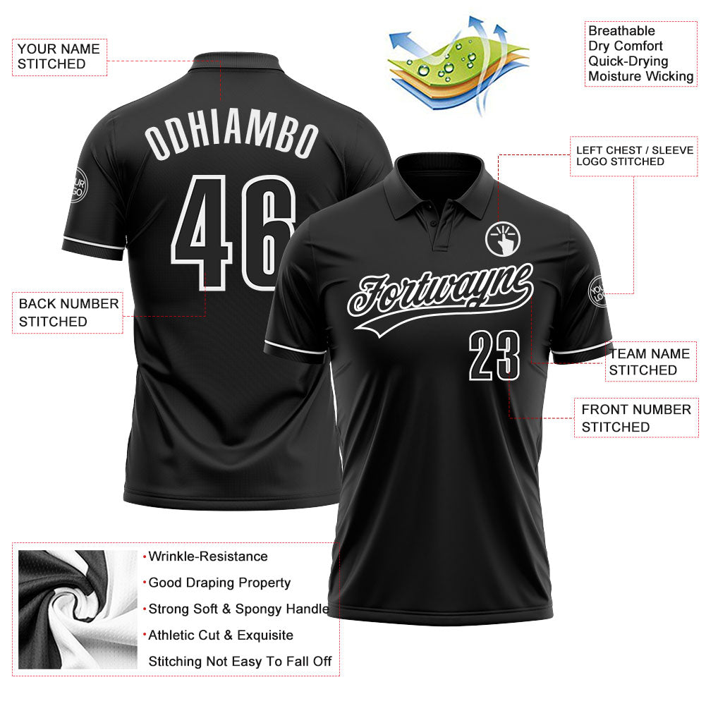 Custom Black White Performance Vapor Golf Polo Shirt view 3