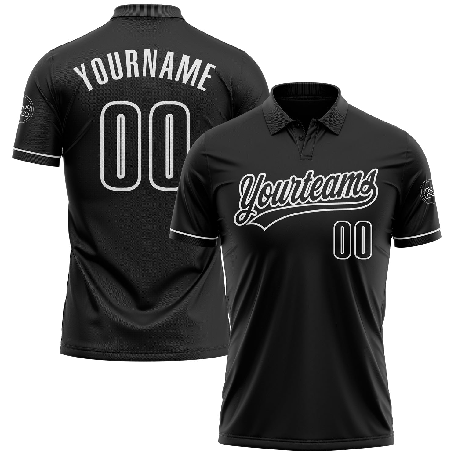 Custom Black White Performance Vapor Golf Polo Shirt - Main View