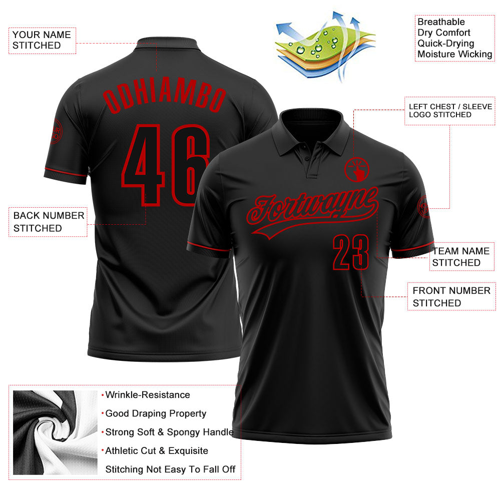 Custom Black Red Performance Vapor Golf Polo Shirt view 3