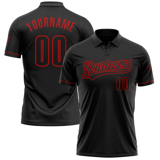 Custom Black Red Performance Vapor Golf Polo Shirt - Main View