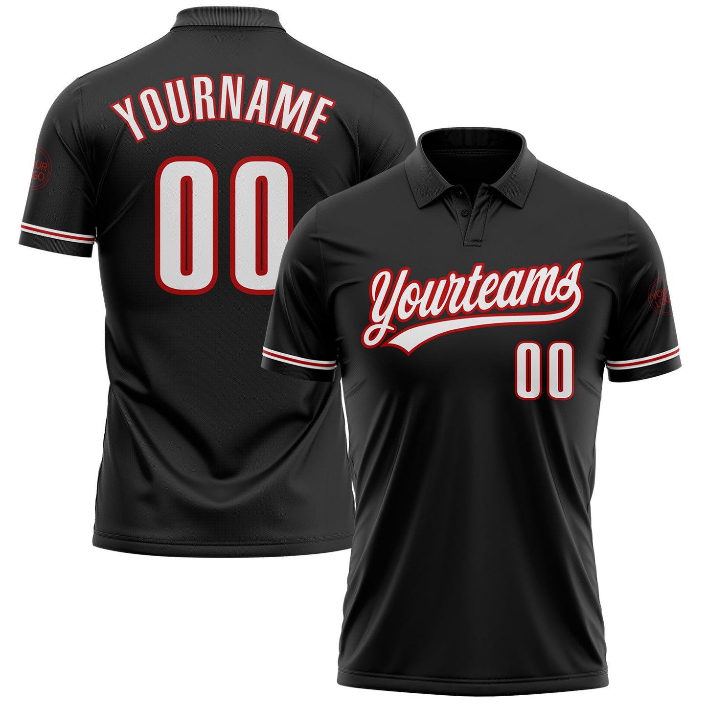 Custom Black White-Red Performance Vapor Golf Polo Shirt - Main View