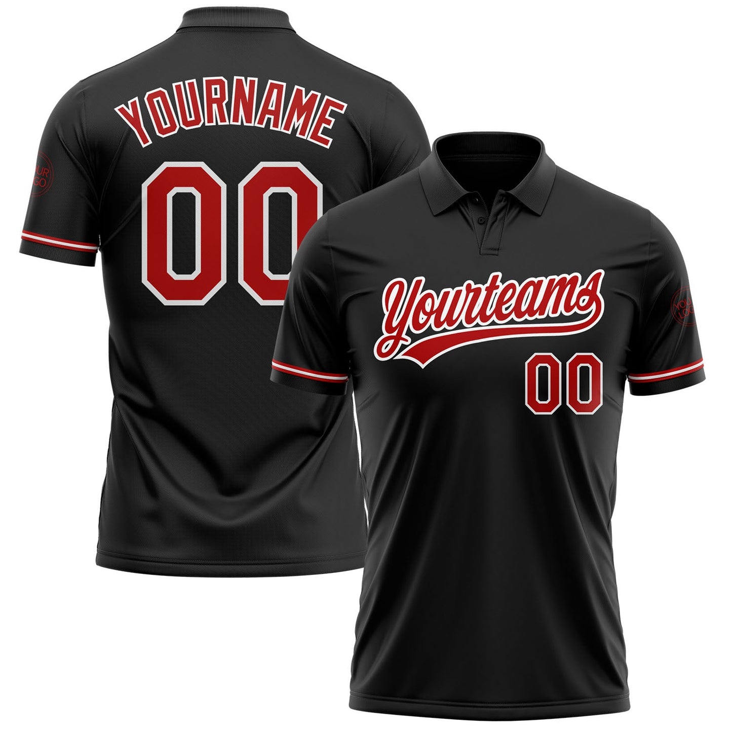 Custom Black Red-White Performance Vapor Golf Polo Shirt - Main View