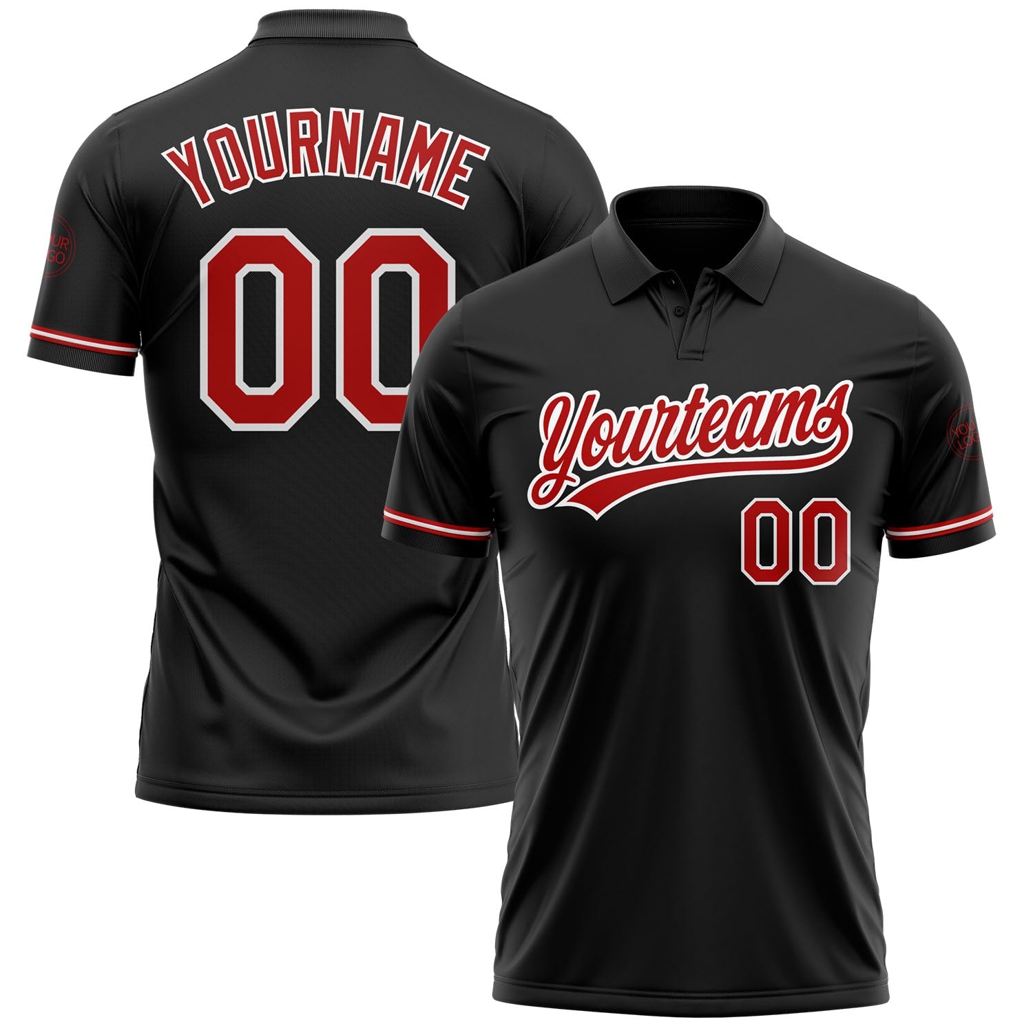 Custom Black Red-White Performance Vapor Golf Polo Shirt - Main View