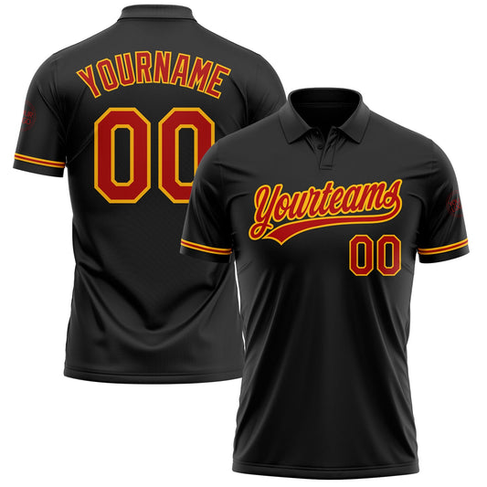 Custom Black Red-Gold Performance Vapor Golf Polo Shirt - Main View