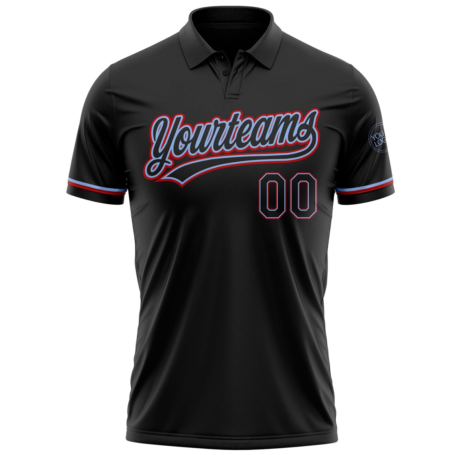 Custom Black Black Light Blue-Red Performance Vapor Golf Polo Shirt view 2