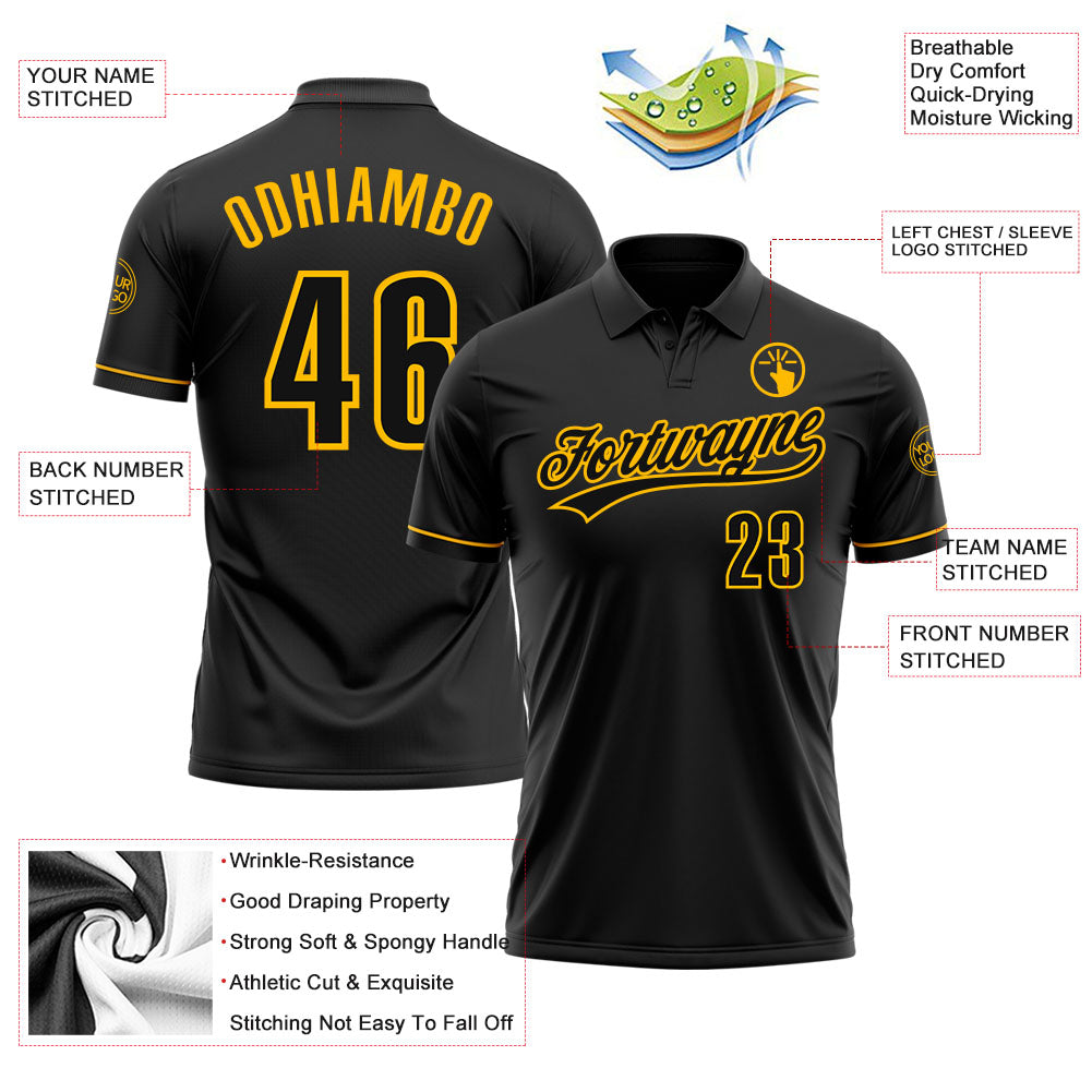 Custom Black Black-Gold Performance Vapor Golf Polo Shirt view 3