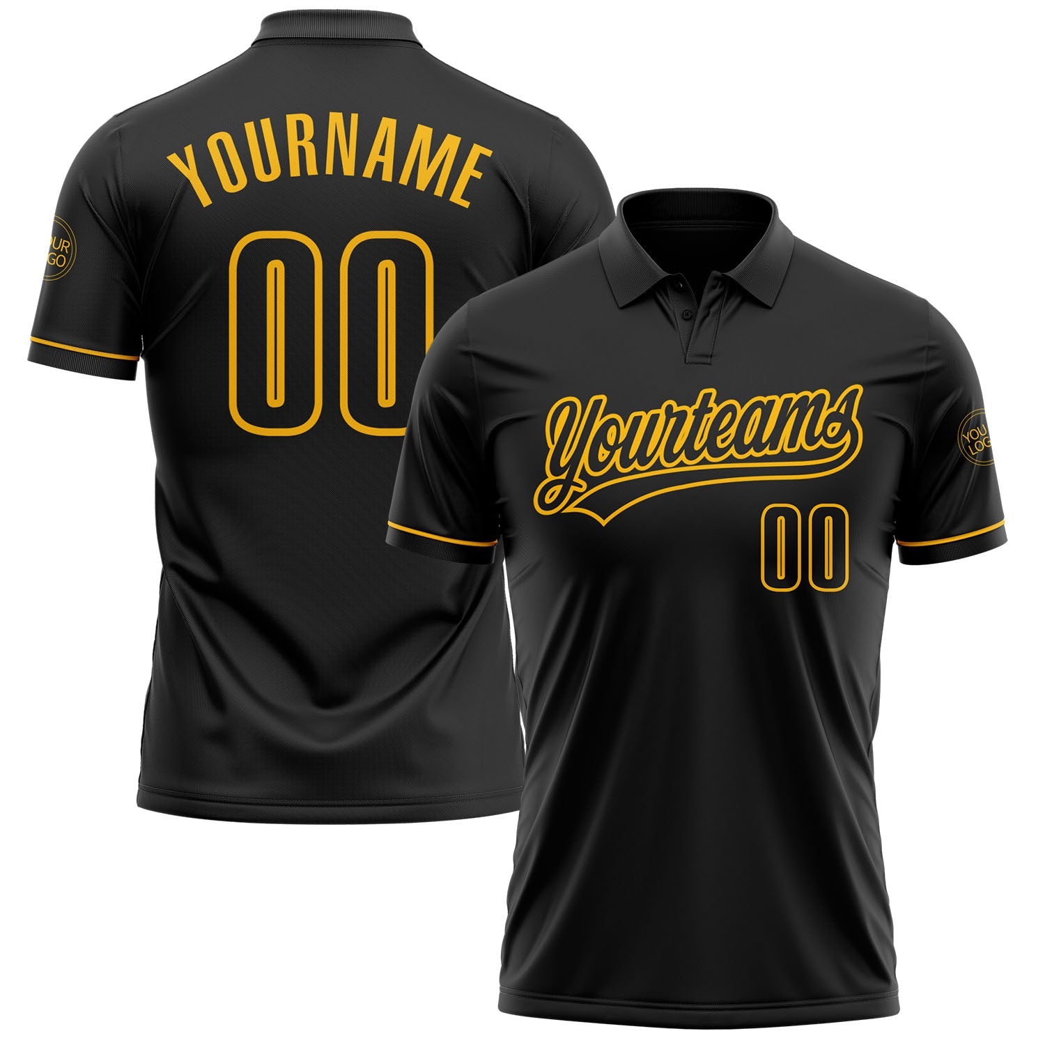 Custom Black Black-Gold Performance Vapor Golf Polo Shirt - Main View
