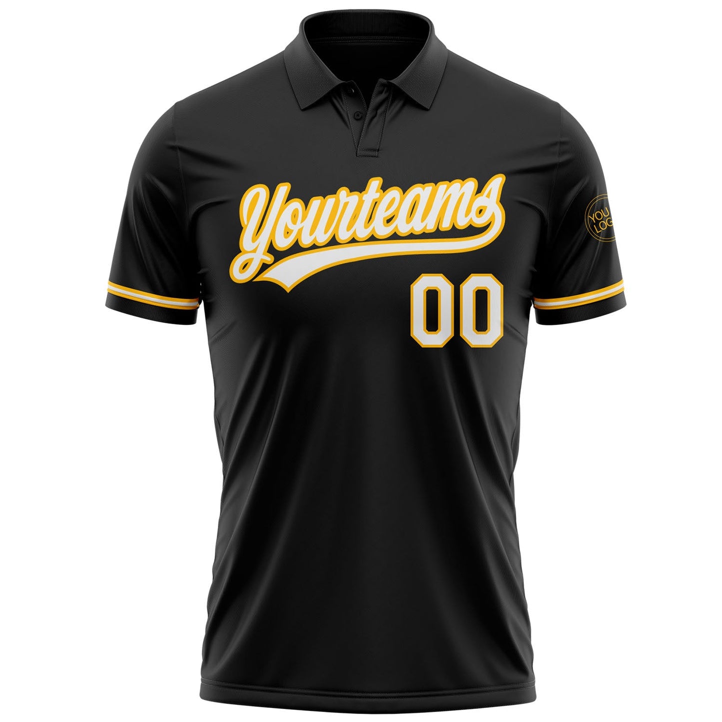 Custom Black White-Gold Performance Vapor Golf Polo Shirt view 2