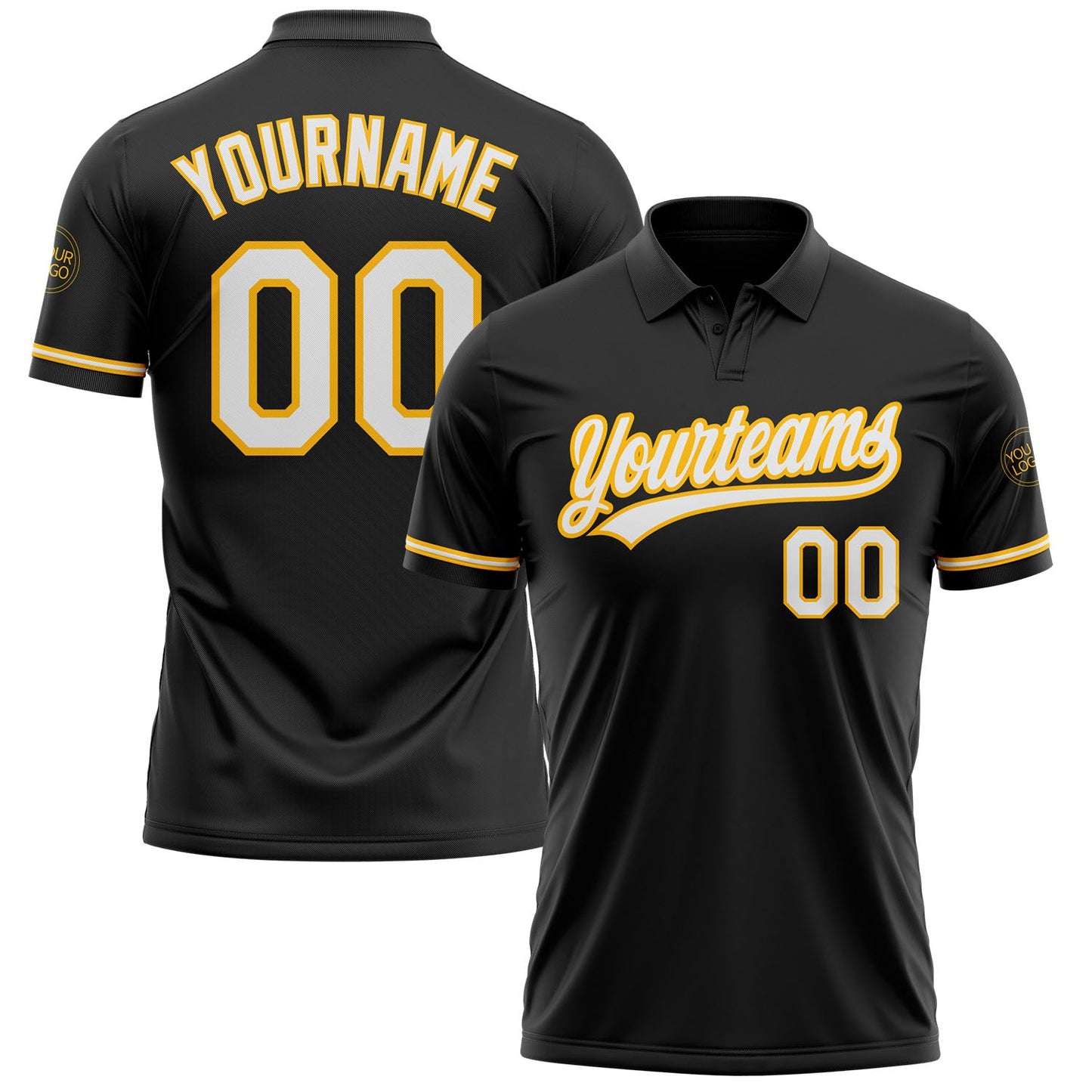 Custom Black White-Gold Performance Vapor Golf Polo Shirt - Main View