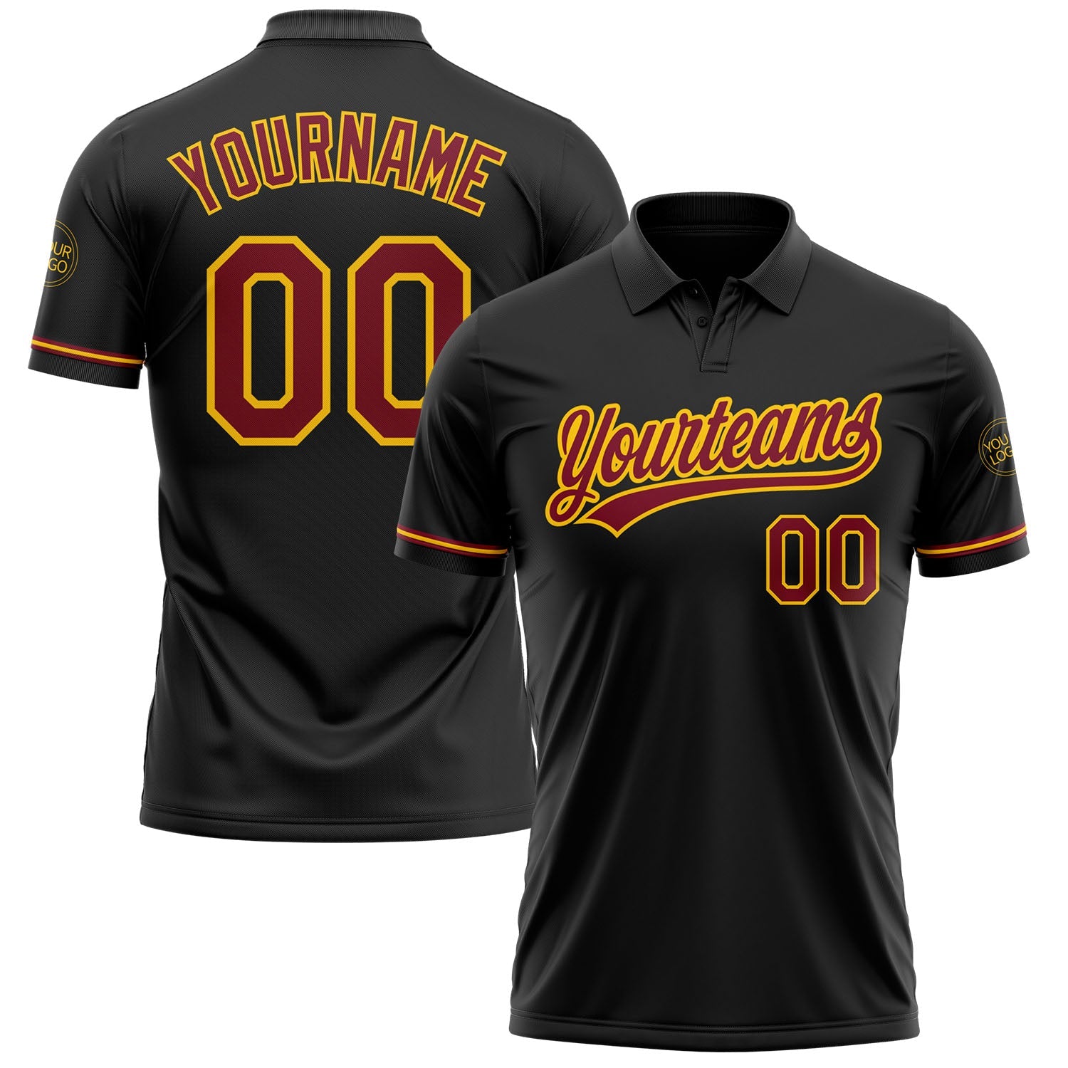 Custom Black Crimson-Yellow Performance Vapor Golf Polo Shirt - Main View