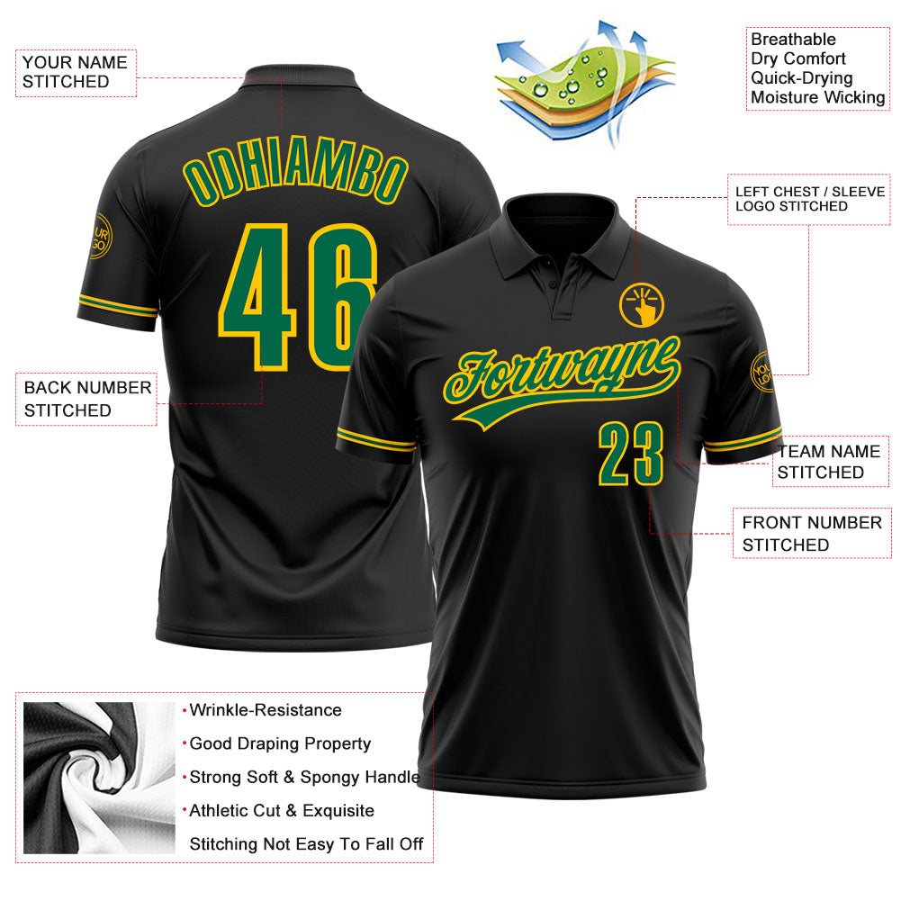 Custom Black Kelly Green-Yellow Performance Vapor Golf Polo Shirt view 3