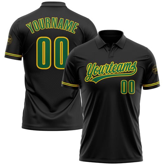 Custom Black Kelly Green-Yellow Performance Vapor Golf Polo Shirt - Main View