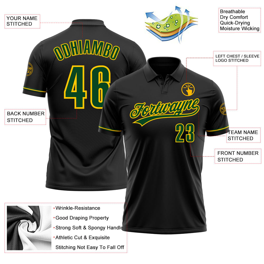 Custom Black Green-Yellow Performance Vapor Golf Polo Shirt view 3