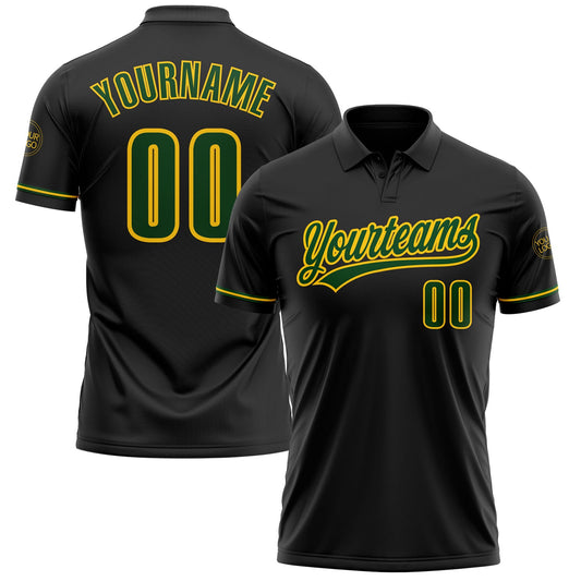 Custom Black Green-Yellow Performance Vapor Golf Polo Shirt - Main View