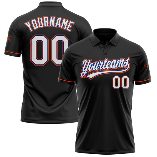 Custom Black White Royal-Orange Performance Vapor Golf Polo Shirt - Main View