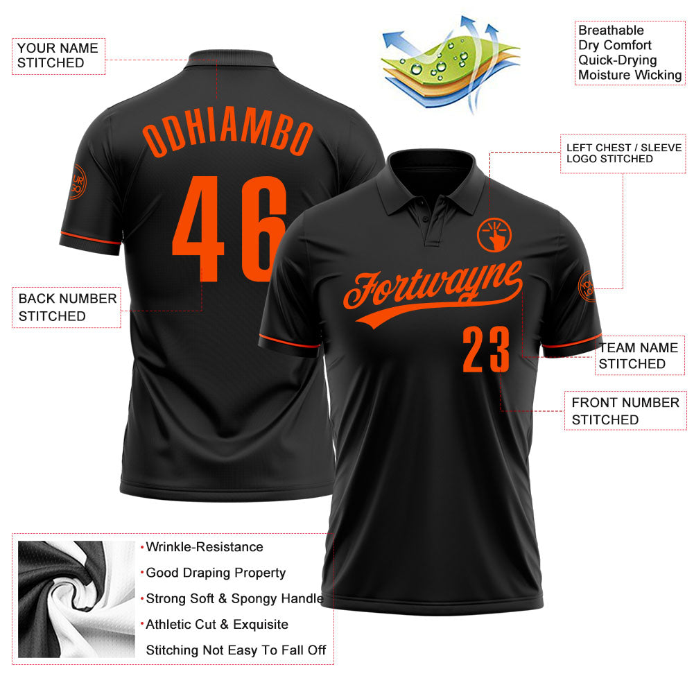 Custom Black Orange Performance Vapor Golf Polo Shirt view 3