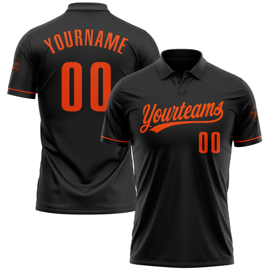 Custom Black Orange Performance Vapor Golf Polo Shirt - Main View