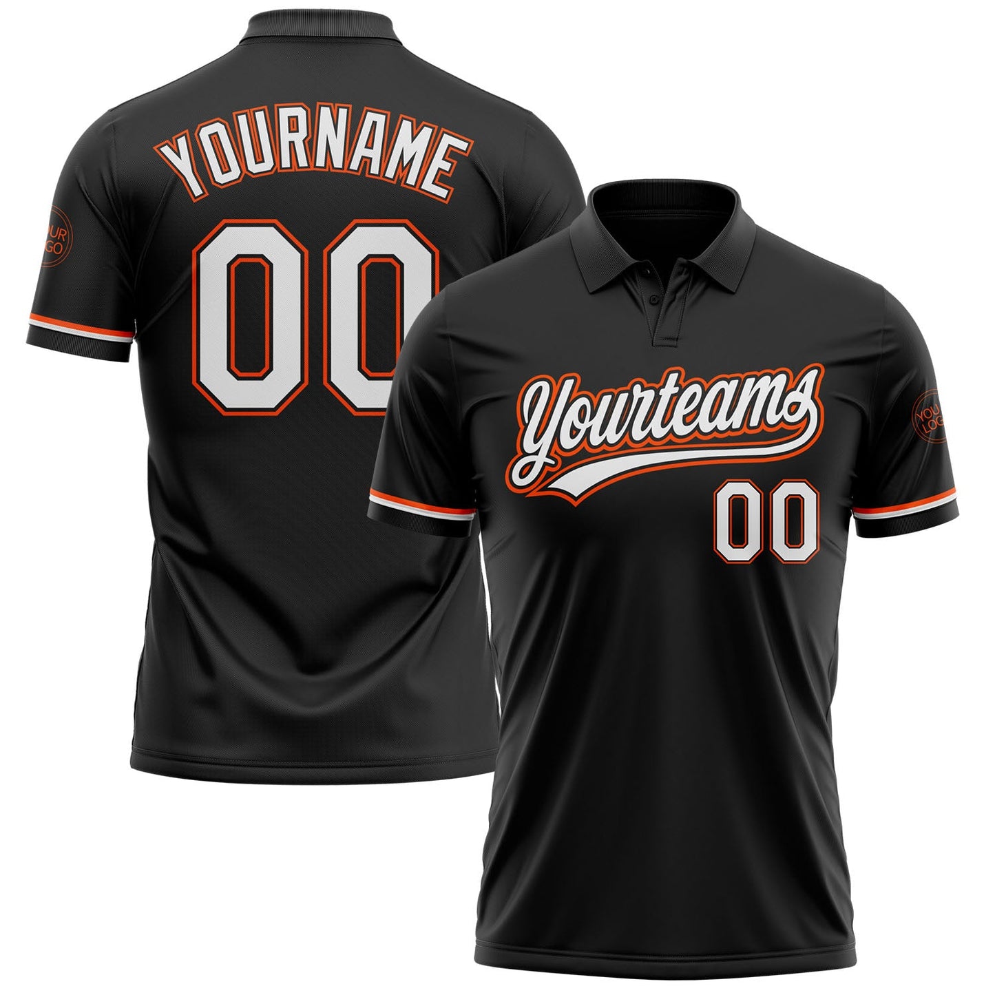 Custom Black White-Orange Performance Vapor Golf Polo Shirt - Main View