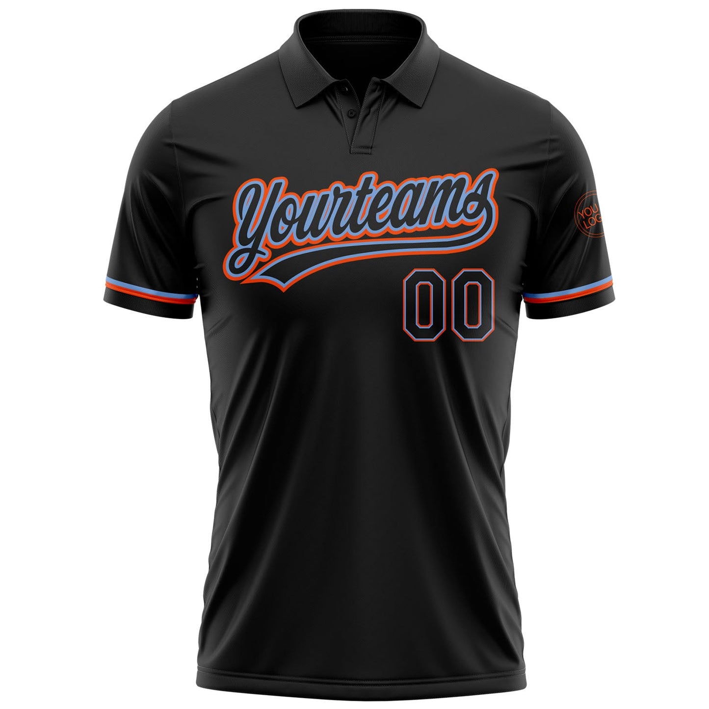 Custom Black Black Powder Blue-Orange Performance Vapor Golf Polo Shirt view 2