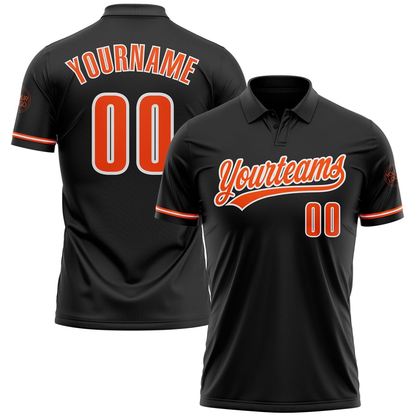 Custom Black Orange-White Performance Vapor Golf Polo Shirt - Main View