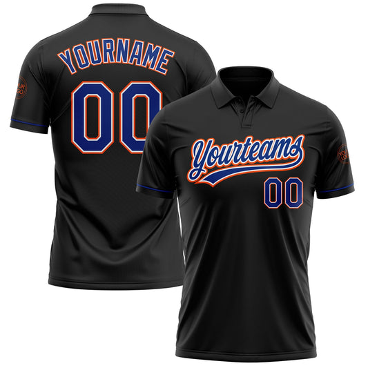 Custom Black Royal-Orange Performance Vapor Golf Polo Shirt - Main View
