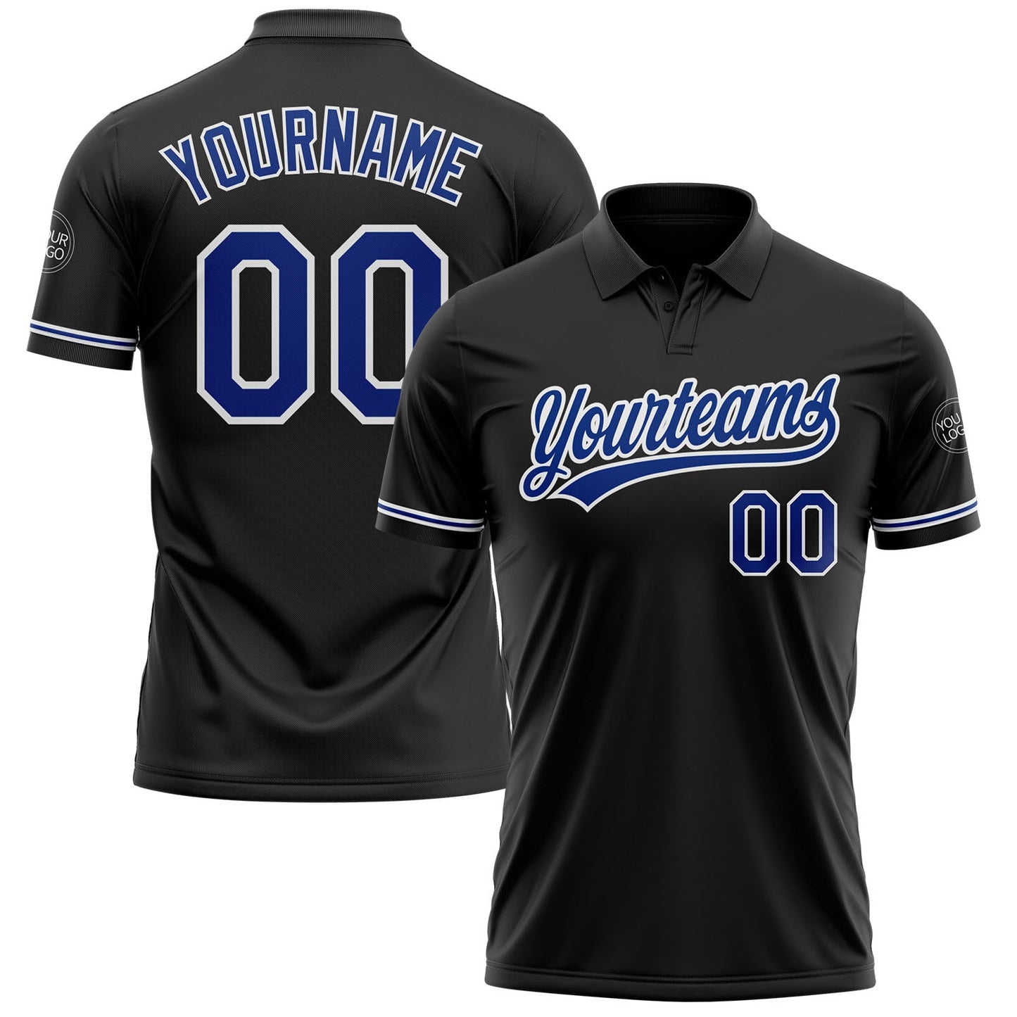Custom Black Royal-White Performance Vapor Golf Polo Shirt - Main View