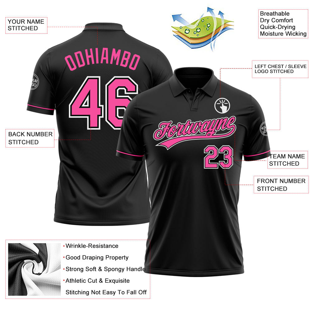 Custom Black Pink-White Performance Vapor Golf Polo Shirt view 3