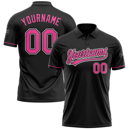 Custom Black Pink-White Performance Vapor Golf Polo Shirt - Main View