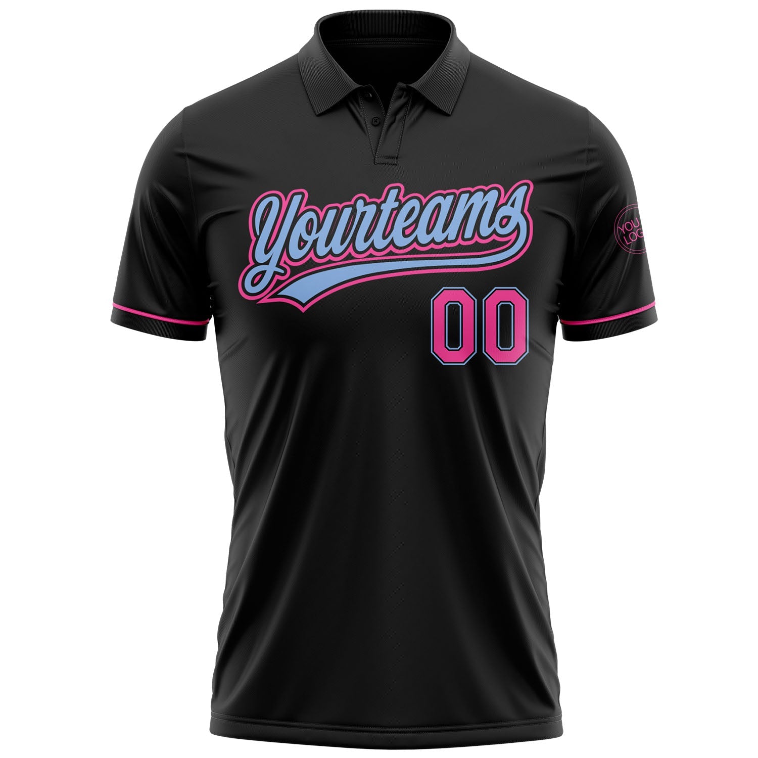 Custom Black Pink-Light Blue Performance Vapor Golf Polo Shirt view 2