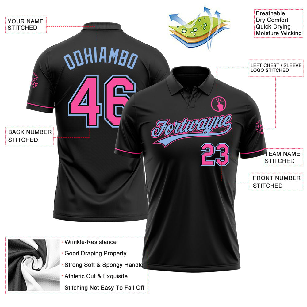 Custom Black Pink-Light Blue Performance Vapor Golf Polo Shirt view 3
