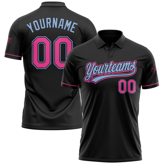 Custom Black Pink-Light Blue Performance Vapor Golf Polo Shirt - Main View
