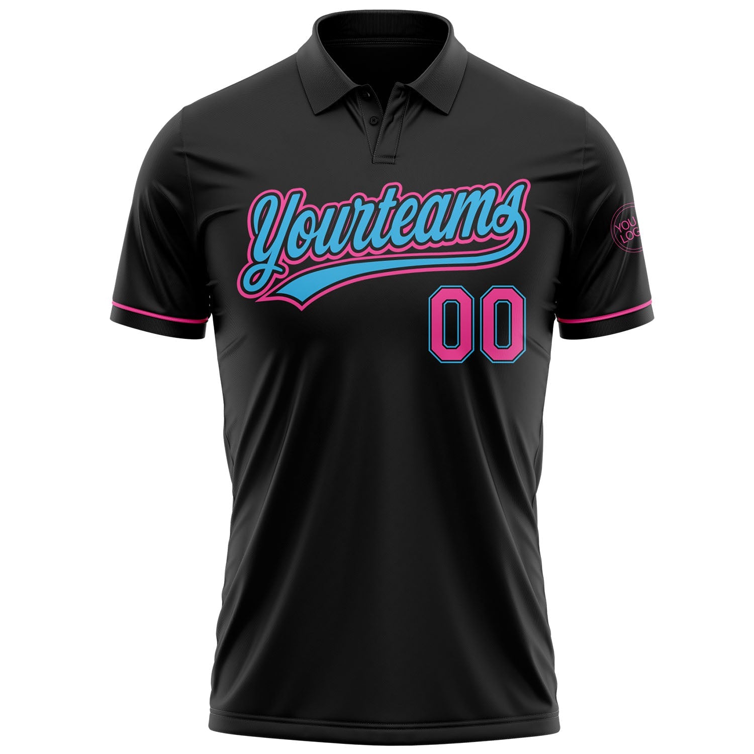 Custom Black Pink-Sky Blue Performance Vapor Golf Polo Shirt view 3