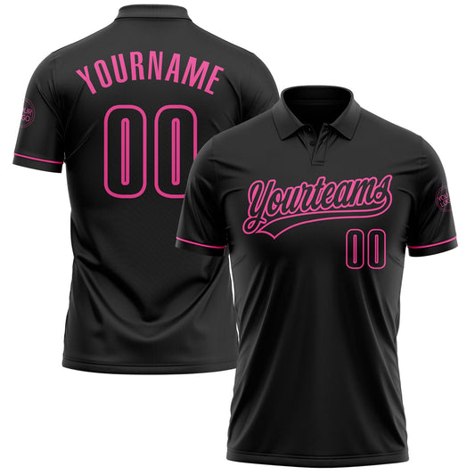 Custom Black Black-Pink Performance Vapor Golf Polo Shirt - Main View