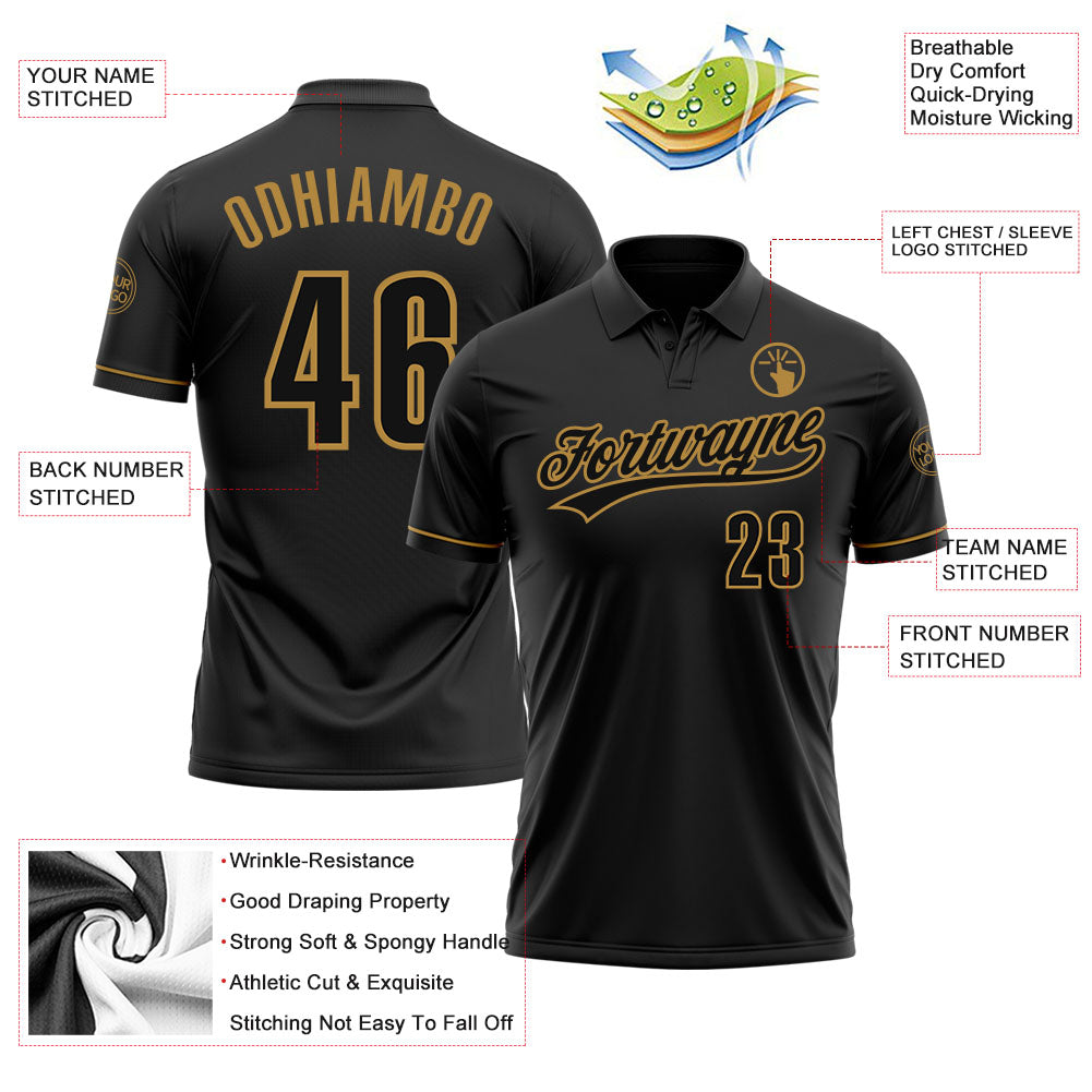 Custom Black Black-Old Gold Performance Vapor Golf Polo Shirt view 3