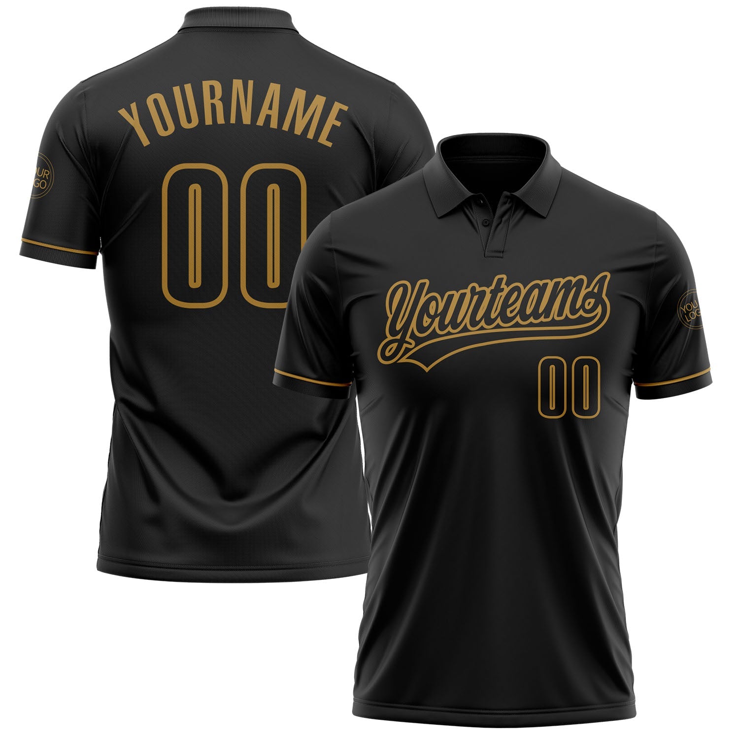 Custom Black Black-Old Gold Performance Vapor Golf Polo Shirt - Main View
