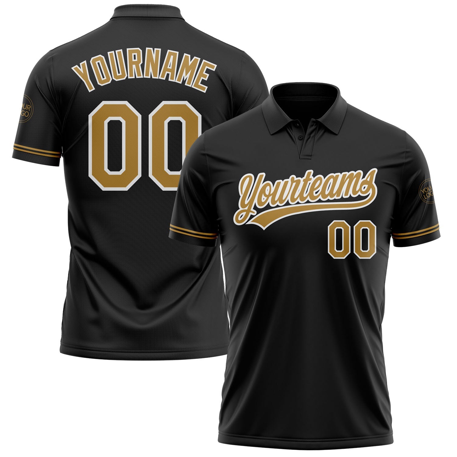 Custom Black Old Gold-White Performance Vapor Golf Polo Shirt - Main View