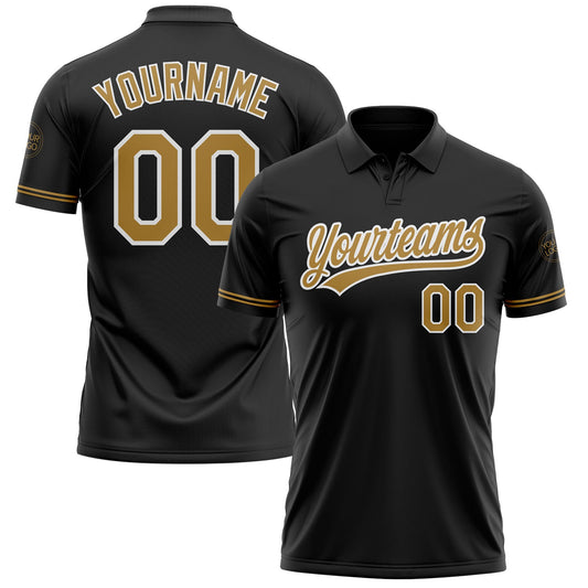 Custom Black Old Gold-White Performance Vapor Golf Polo Shirt - Main View
