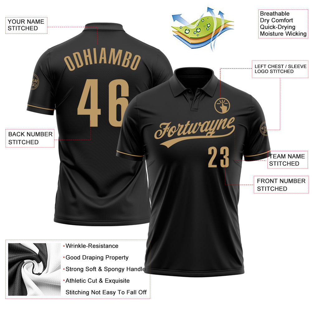Custom Black Old Gold Performance Vapor Golf Polo Shirt view 3