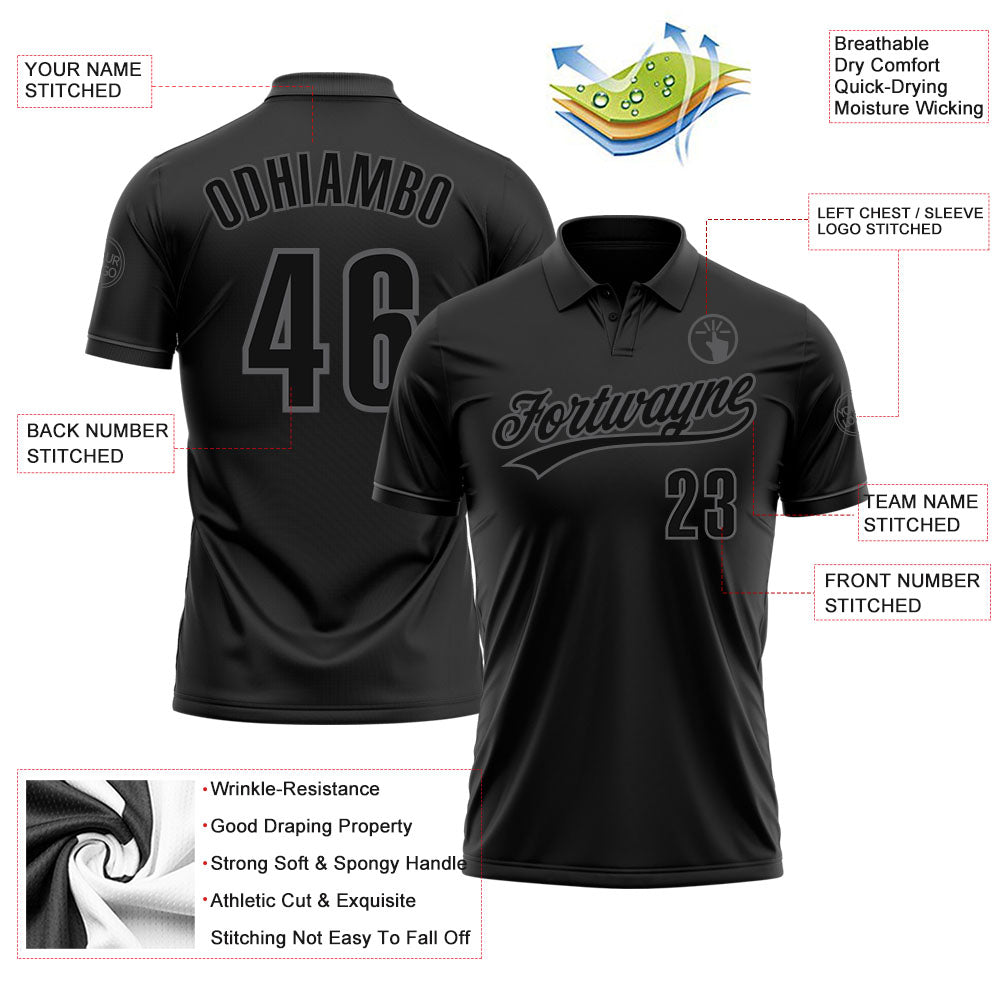 Custom Black Black-Steel Gray Performance Vapor Golf Polo Shirt view 3