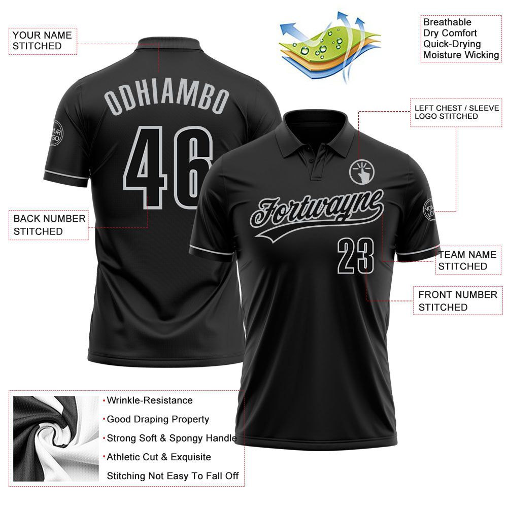 Custom Black Black-Gray Performance Vapor Golf Polo Shirt view 3