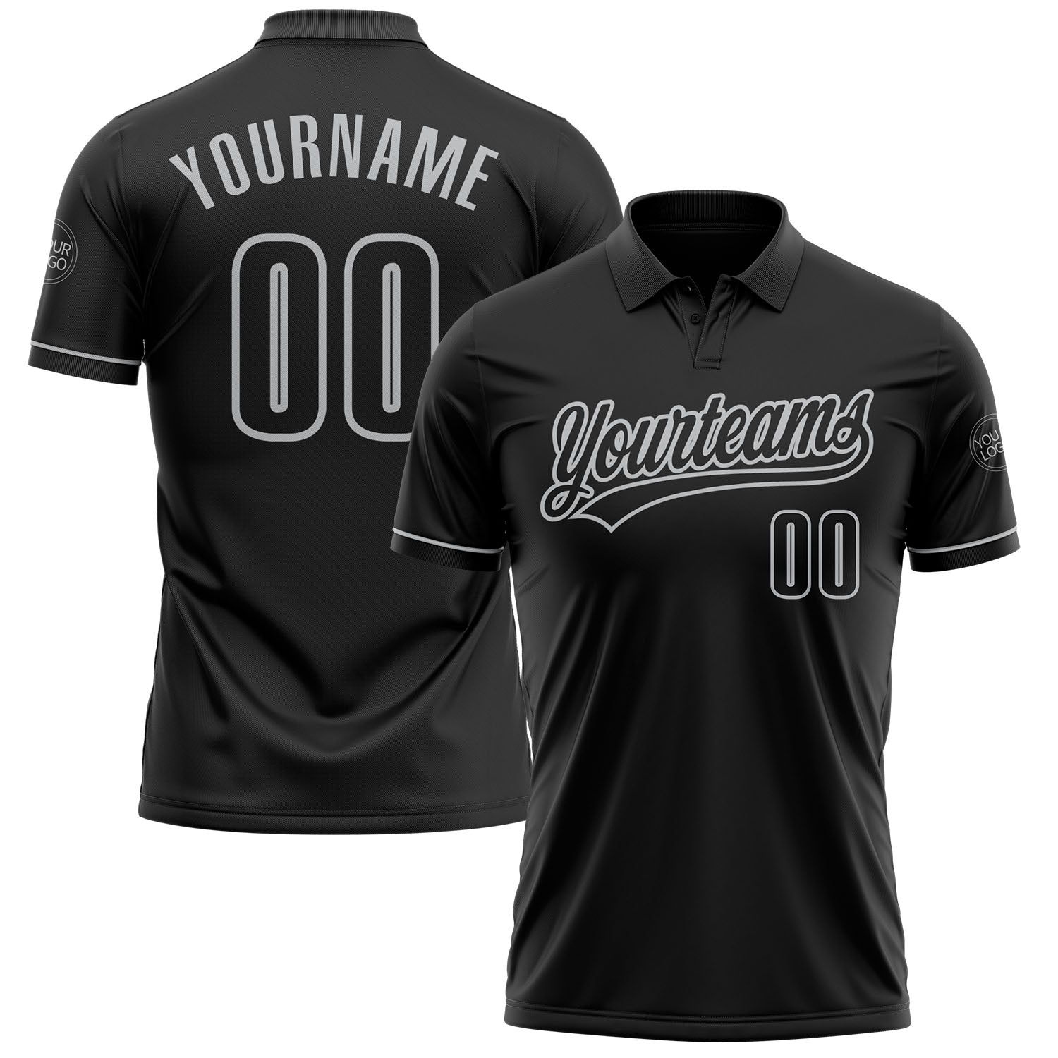 Custom Black Black-Gray Performance Vapor Golf Polo Shirt - Main View