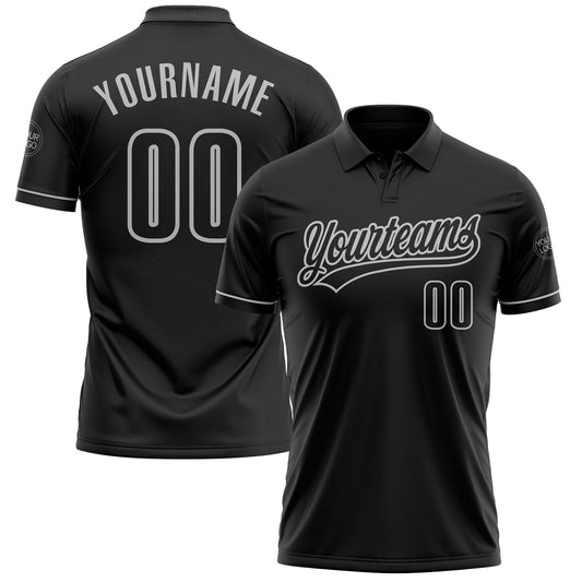 Custom Black Black-Gray Performance Vapor Golf Polo Shirt - Main View