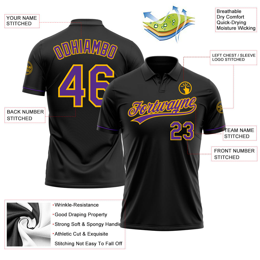 Custom Black Purple-Gold Performance Vapor Golf Polo Shirt view 3