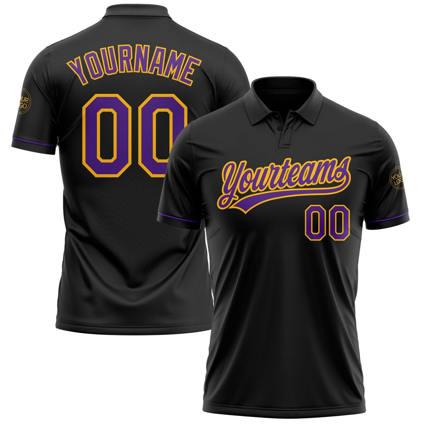 Custom Black Purple-Gold Performance Vapor Golf Polo Shirt - Main View
