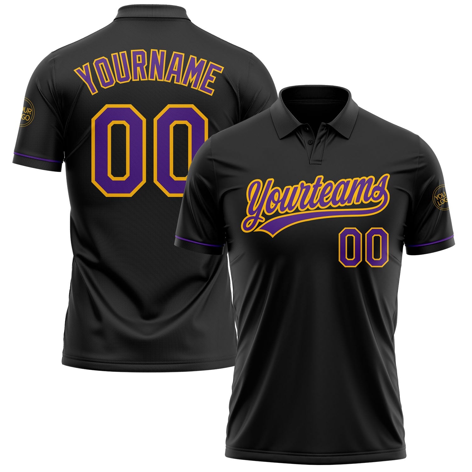 Custom Black Purple-Gold Performance Vapor Golf Polo Shirt - Main View