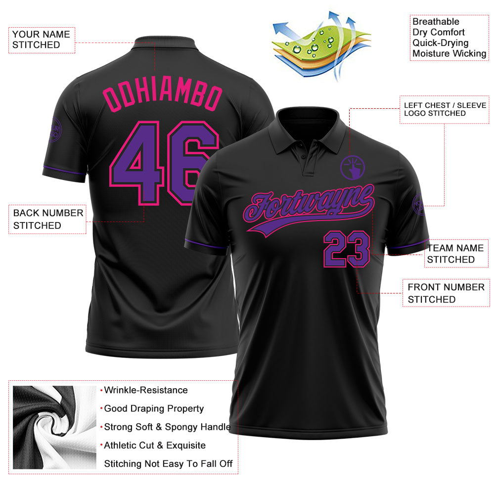Custom Black Purple-Hot Pink Performance Vapor Golf Polo Shirt view 3