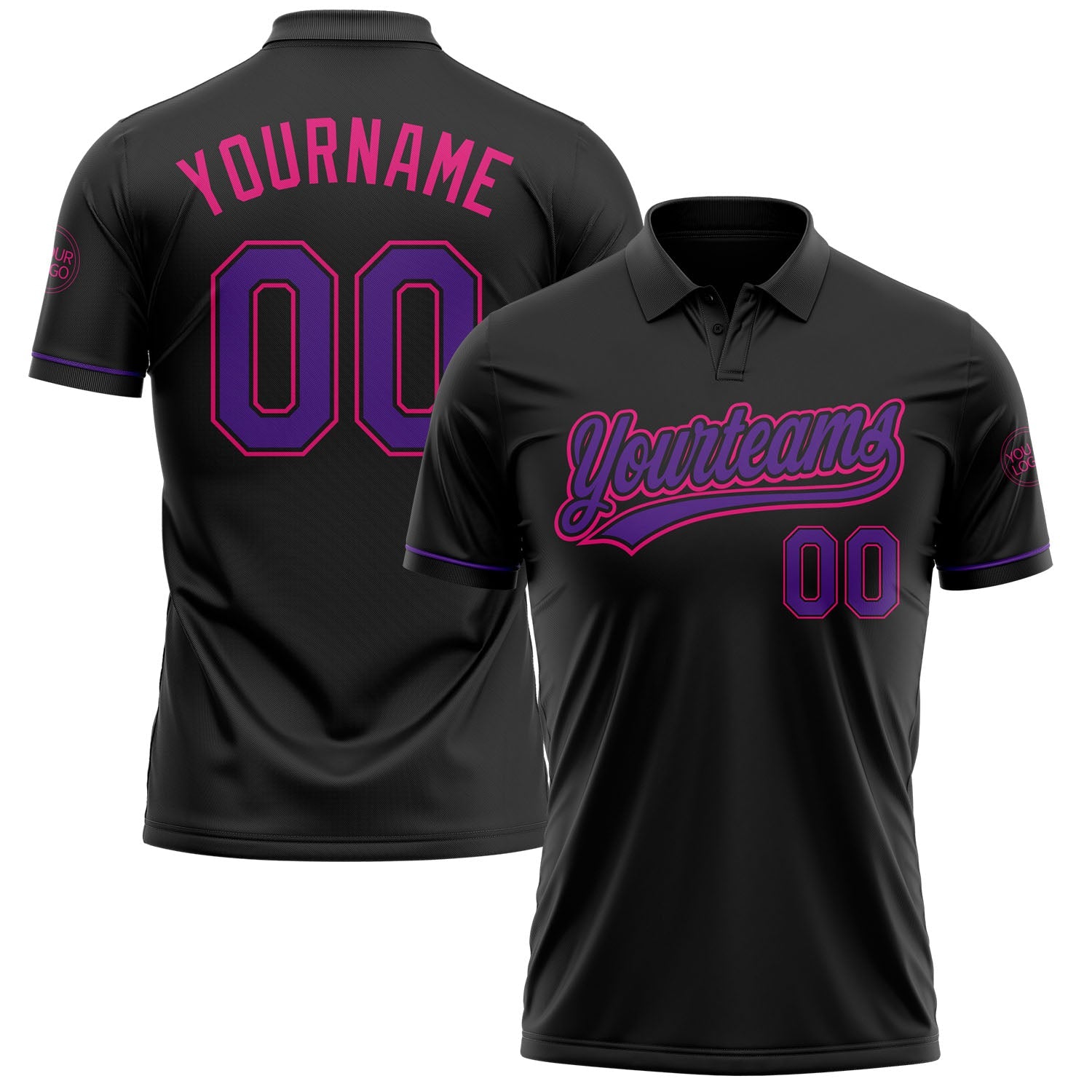 Custom Black Purple-Hot Pink Performance Vapor Golf Polo Shirt - Main View